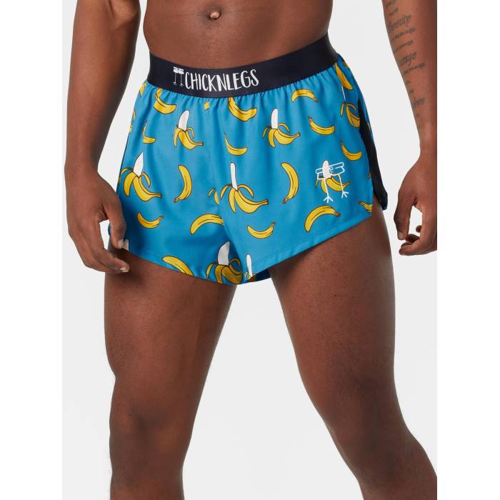 Chicknlegs 【 Men\u0027s Blue Bananas 2\" Split Shorts Men Blue Bananas 】 メンズ 青み 青色 さる股引き メンズ 青み 青色"