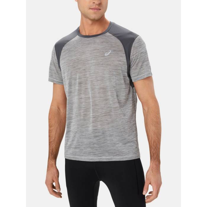 アシックス Asics 【 Men\u0027s Road Short Sleeve Men Piedmont Grey/Dark Grey 】 メンズ Sleeve 捩り メンズ 薄墨色 薄墨色