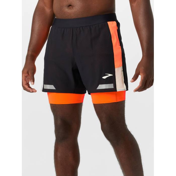 【★百貨店SALE★6/11十二時2時迄】ブルックス Brooks 【 Men\u0027s Run Visible 5\" 2In1 Short 2.0 Men Black/Fluoro 】 メンズ 幽客 メンズ 黒いこと 黒いこと"