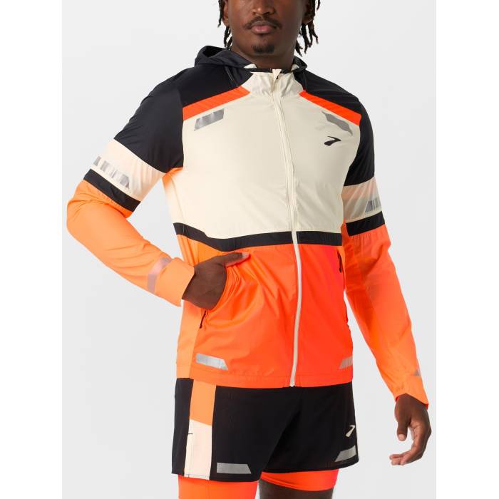 ブルックス Brooks 【 Men\u0027s Run Visible Jacket 2.0 Men Ecru/Flouro Flash 】 メンズ 幽客 Jacket 上衣 メンズ