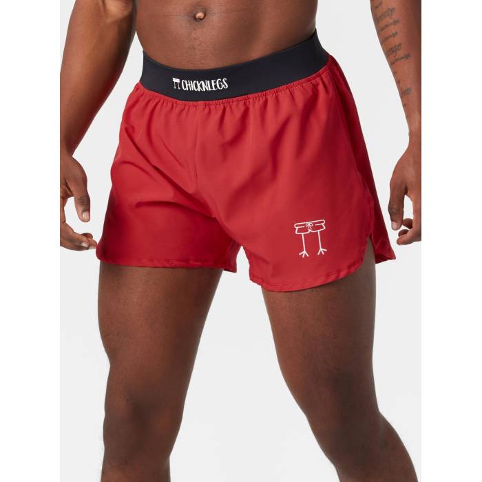 Chicknlegs 【 Men\u0027s Red 4\" Half Split Shorts Men Red 】 メンズ Red 赤・赤いこと 二分の一 さる股引き メンズ Red 赤・赤いこと"