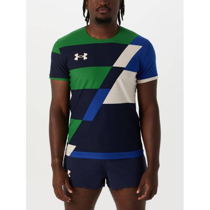 【★百貨店SALE★6/11十二時2時迄】アンダーアーマー Under Armour 【 Men\u0027s Elite Pro Run \u002725 Short Sleeve Men Navy Blue/Green 】 メンズ エリート 労働者階級 幽客 Sleeve 捩り メンズ 紺色 米国海軍 青み 青色 green 緑・緑であること