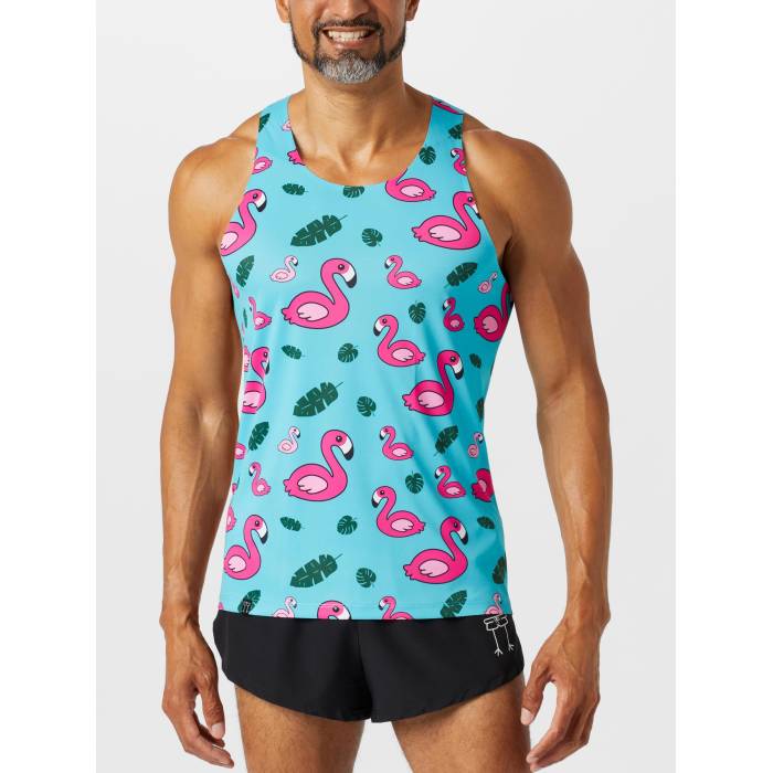 Chicknlegs 【 Men\u0027s Blue Flamingos Performance Singlet Men Blue Flamingos 】 メンズ 青み 青色 演奏 Singlet シングレット メンズ 青み 青色