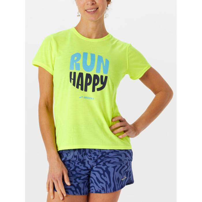 ブルックス Brooks 【 Women's Distance 3.0 Run Happy Short Sleeve Women Neo Yellow 】 レディース ラン Sleeve スリーブ レディース ネオ yellow 黄色・イエロー｜スニケス