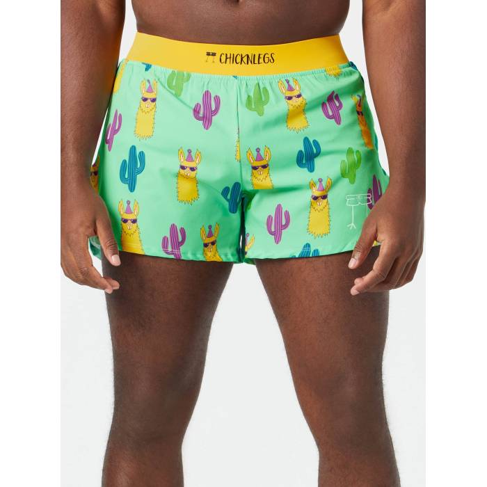 Chicknlegs 【 Men\u0027s Green Llamas 4\" Half Split Shorts Men Green Llamas 】 メンズ green 緑・緑であること 二分の一 さる股引き メンズ green 緑・緑であること"