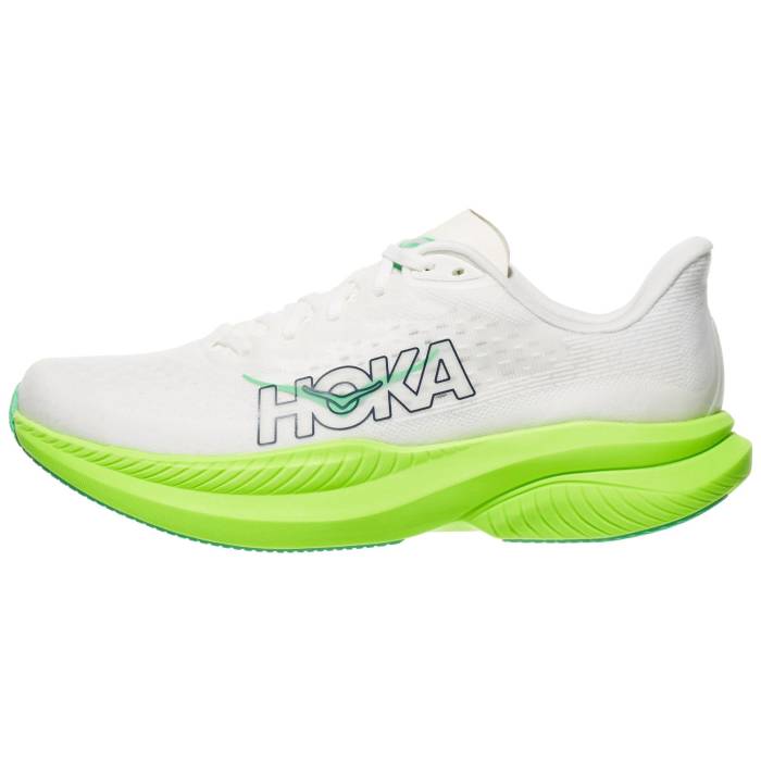 【★百貨店SALE★6/11真夜中2時迄】Hoka 【 Mach 6 Men White/Neon Lime 】 メンズ 白いこと 白いこと 菩提樹