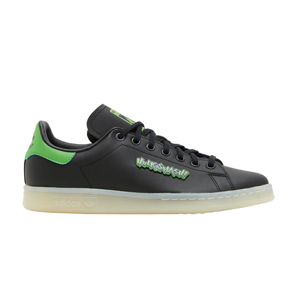 アディダス コア 黒色 ブラック 白色 ホワイト スタンスミス 'HULK SMASH' スニーカー メンズ ADIDAS MARVEL X STAN SMITH BIG KID / CORE BLACK PANTONE CLOUD WHITE｜スニケス