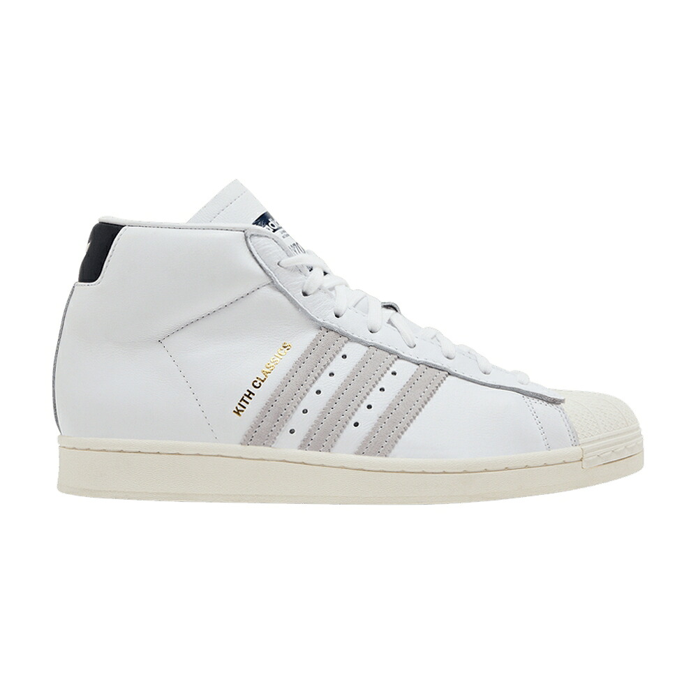 アディダス プロ 白色 ホワイト 青色 ブルー ゴールド プロモデル 'CLASSICS PROGRAM' スニーカー メンズ ADIDAS KITH X PRO MODEL / WHITE COLLEGIATE BLUE GOLD｜スニケス