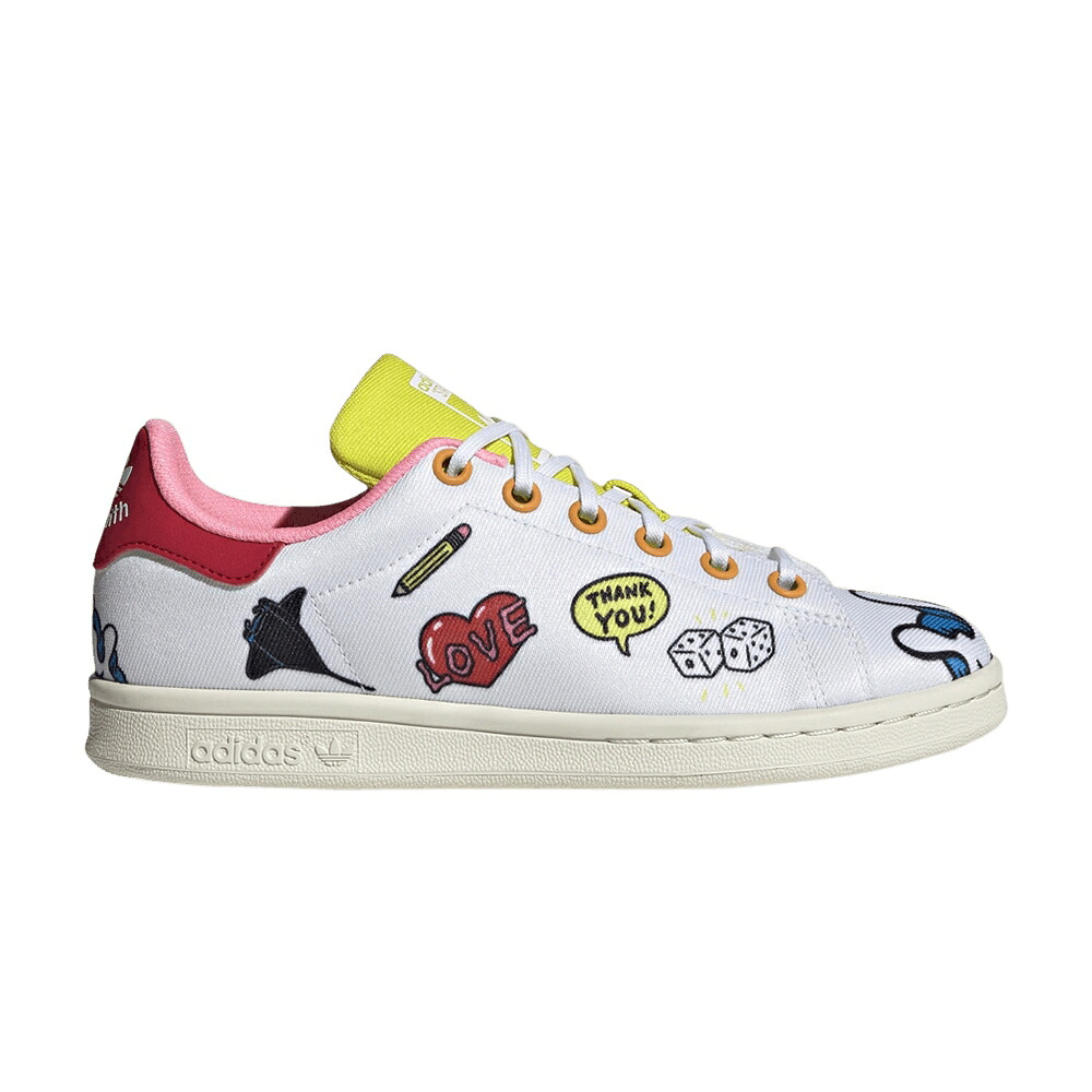 アディダス 白いこと 白いこと 緑 緑であること 立場し損ない \u0027DOODLES\u0027 スニーカー メンズ ADIDAS AARON KAI X STAN SMITH PRIMEBLUE BIG KID / CLOUD WHITE VIVID GREEN SCARLET
