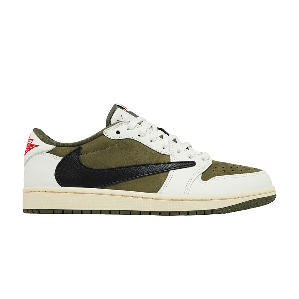 ナイキ オリーブ 黒いこと 黒いこと エアジョーダン トラヴィススコット \u0027REVERSE OLIVE\u0027 スニーカー メンズ AIR JORDAN TRAVIS SCOTT X AIR JORDAN 1 RETRO LOW OG SP OLIVE / MEDIUM MEDIUM OLIVE BLACK SAIL MUSLIN