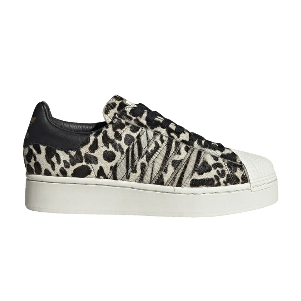 アディダス はやりっ子 中核グループ 黒いこと 黒いこと 白いこと 白いこと ゴールド \u0027FUZZY PRINT\u0027 スニーカー レディース ADIDAS WMNS SUPERSTAR BOLD ANIMAL / CORE BLACK OFF WHITE GOLD