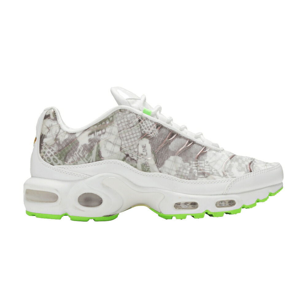 ナイキ マックス 白色 ホワイト 黒色 ブラック 緑 グリーン エアマックスプラス 'VINTAGE PRINT' スニーカー レディース NIKE WMNS AIR MAX PLUS LX / WHITE WHITE BLACK ELECTRIC GREEN|スニケス