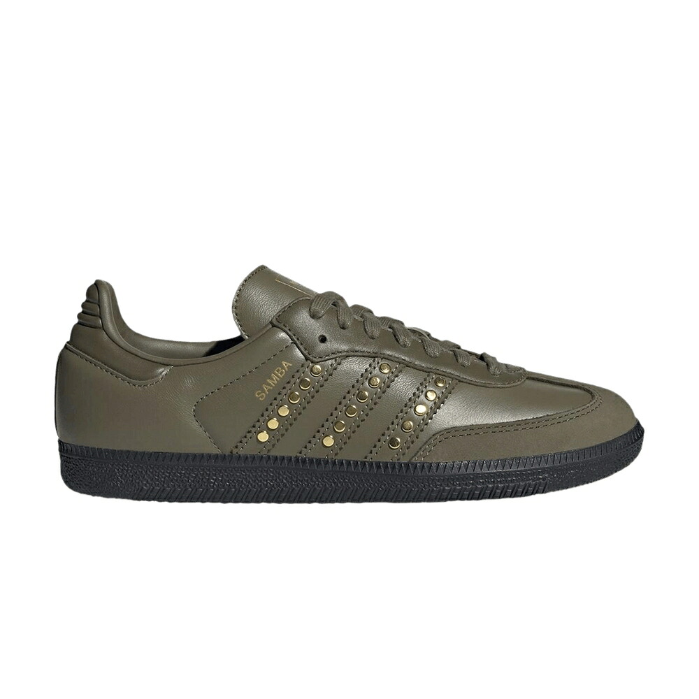 アディダス サンバ カーキ オリーブ \u0027STUDDED BLACK\u0027 スニーカー レディース ADIDAS WMNS SAMBA OG STRIPES - DARK KHAKI / MEDIUM DARK KHAKI OLIVE STRATA レディース靴-靴-スニーカー