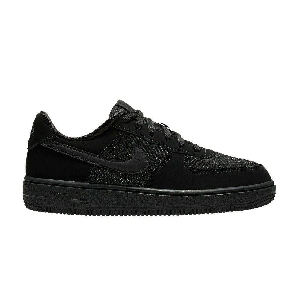 ナイキ 黒色 ブラック 'TRIPLE GLITTER' ジュニア キッズ NIKE FORCE 1 LOW LV8 PS BLACK / BLACK BLACK ベビー マタニティ スニーカー