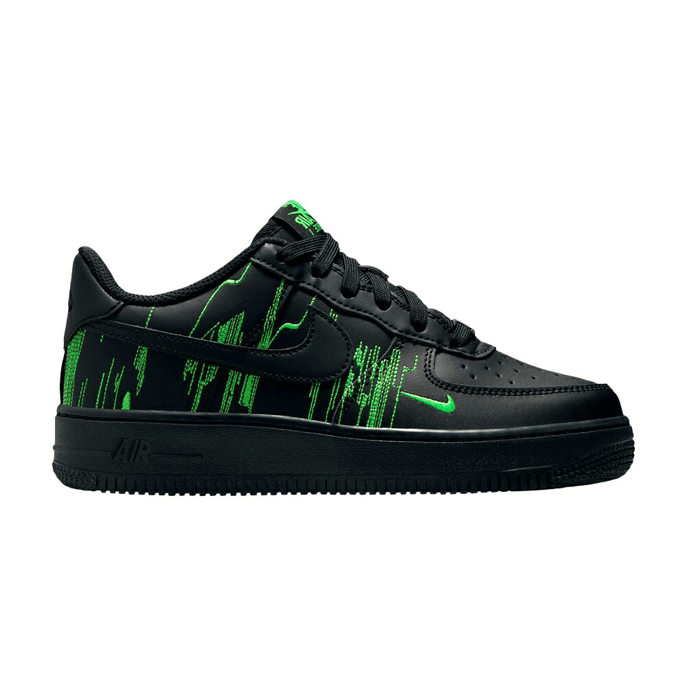 ナイキ 黒色 ブラック 緑 グリーン ストライク 紫 パープル エアフォース 'MATRIX' ジュニア キッズ NIKE AIR FORCE 1 LOW GS / BLACK GREEN STRIKE VIVID PURPLE ベビー マタニティ スニーカー画像