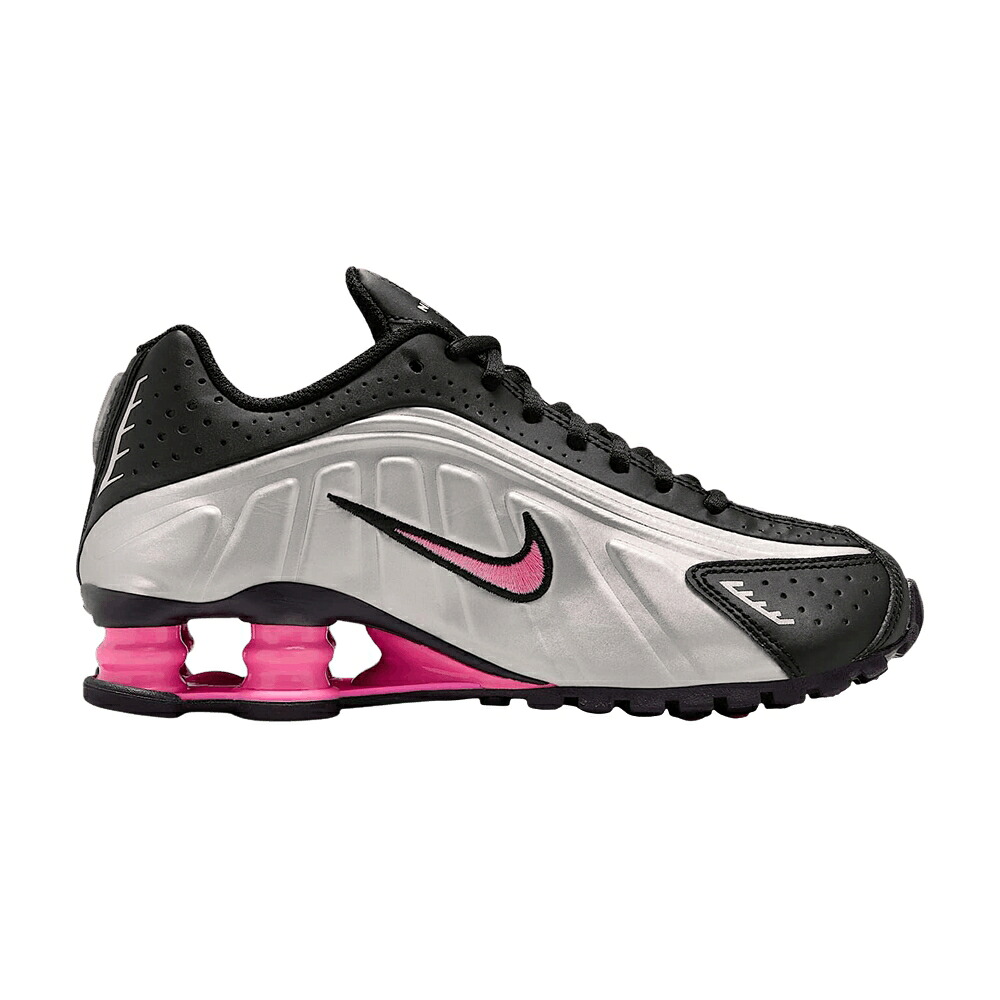 ナイキ ショックス 銀色 シルバー 黒色 ブラック 'BLACK PINKSICLE' ジュニア キッズ NIKE SHOX R4 GS METALLIC SILVER / BLACK PINKSICLE METALLIC SILVER ベビー マタニティ スニーカー｜スニケス