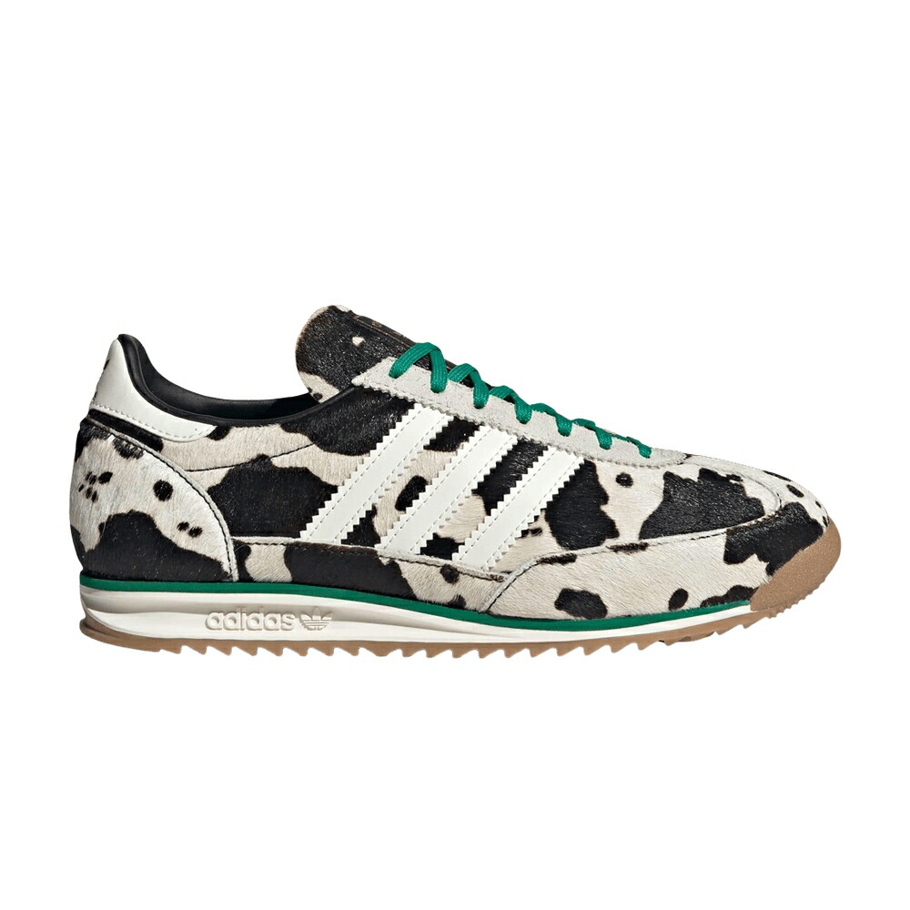 アディダス コア 黒色 ブラック コート 白色 ホワイト 緑 グリーン 'COWPRINT GREEN' スニーカー レディース ADIDAS WMNS SL72 OG - CORE BLACK COURT / CORE BLACK OFF WHITE COURT GREEN