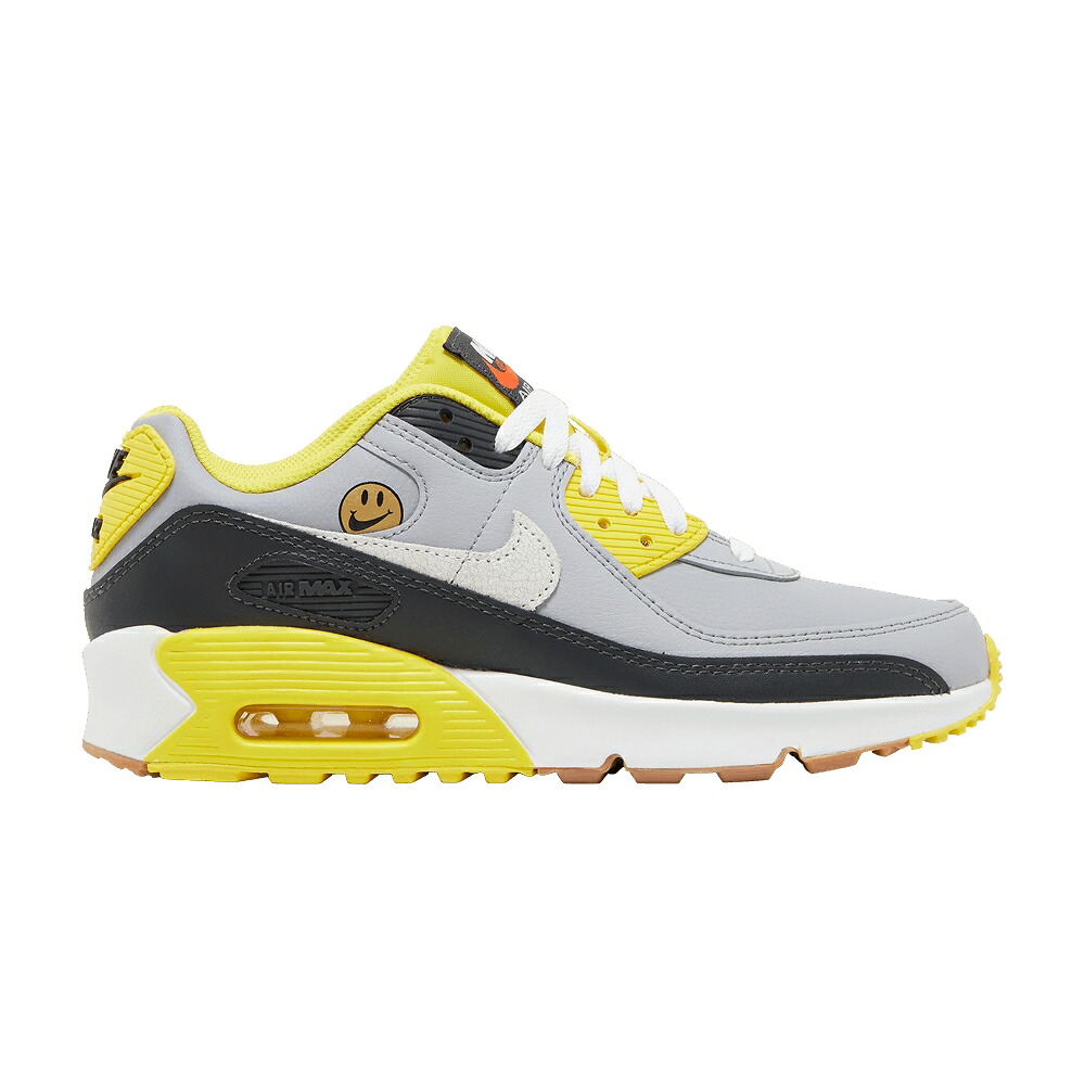 ナイキ マックス レザー 灰色 グレー 黄色 イエロー エアマックス 'GO SMILE' ジュニア キッズ NIKE AIR MAX 90 LEATHER GS THE EXTRA / WOLF GREY ANTHRACITE YELLOW ベビー マタニティ スニーカー