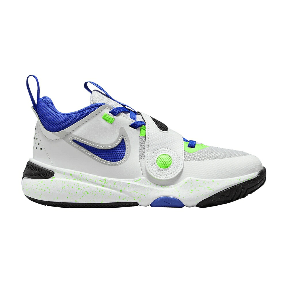 ナイキ チーム ストライク 白色 ホワイト ピュア プラチナム 緑 グリーン 'GREEN BLUE' ジュニア キッズ NIKE TEAM HUSTLE D11 PS STRIKE RACER / SUMMIT WHITE PURE PLATINUM GREEN ベビー マタニティ スニーカ｜スニケス