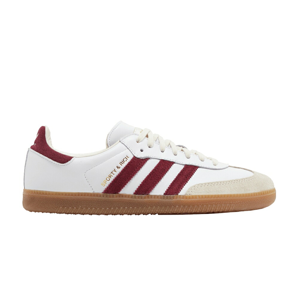 アディダス サンバ 中核グループ 白いこと 白いこと ぶどう酒色 バーガンディー \u0026 \u0027WHITE BURGUNDY\u0027 スニーカー メンズ ADIDAS SPORTY RICH X SAMBA OG CORE / FOOTWEAR WHITE CORE BURGUNDY