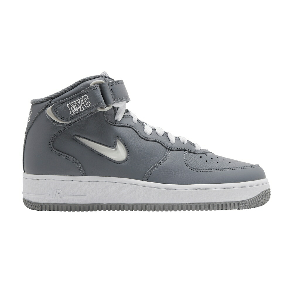 ナイキ ミッド クール 灰色 グレー 白色 ホワイト 銀色 シルバー エアフォース NYC GREY スニーカー メンズ NIKE AIR FORCE 1 MID JEWEL QS - COOL / COOL GREY WHITE METALLIC SILVER