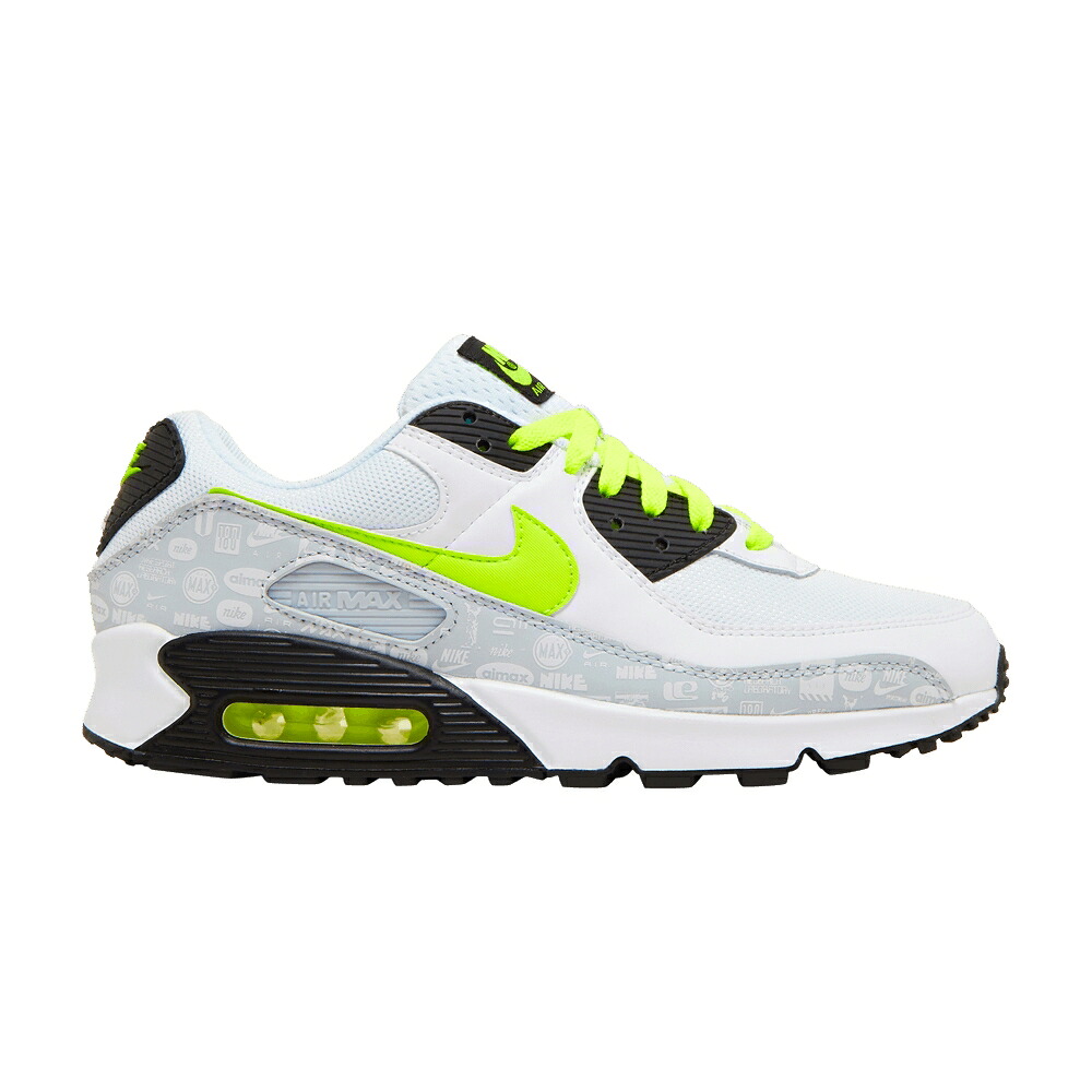 ナイキ マックス ロゴ 白色 ホワイト 黒色 ブラック ピュア プラチナム エアマックス 'REFLECTIVE VOLT' スニーカー メンズ NIKE AIR MAX 90 LOGO - WHITE / WHITE BLACK PURE PLATINUM VOLT｜スニケス