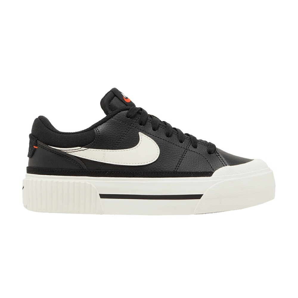 ナイキ コート レガシー 黒色 ブラック 白色 ホワイト チーム 橙 オレンジ 'BLACK SAIL' スニーカー レディース NIKE WMNS COURT LEGACY LIFT / BLACK WHITE TEAM ORANGE SAIL