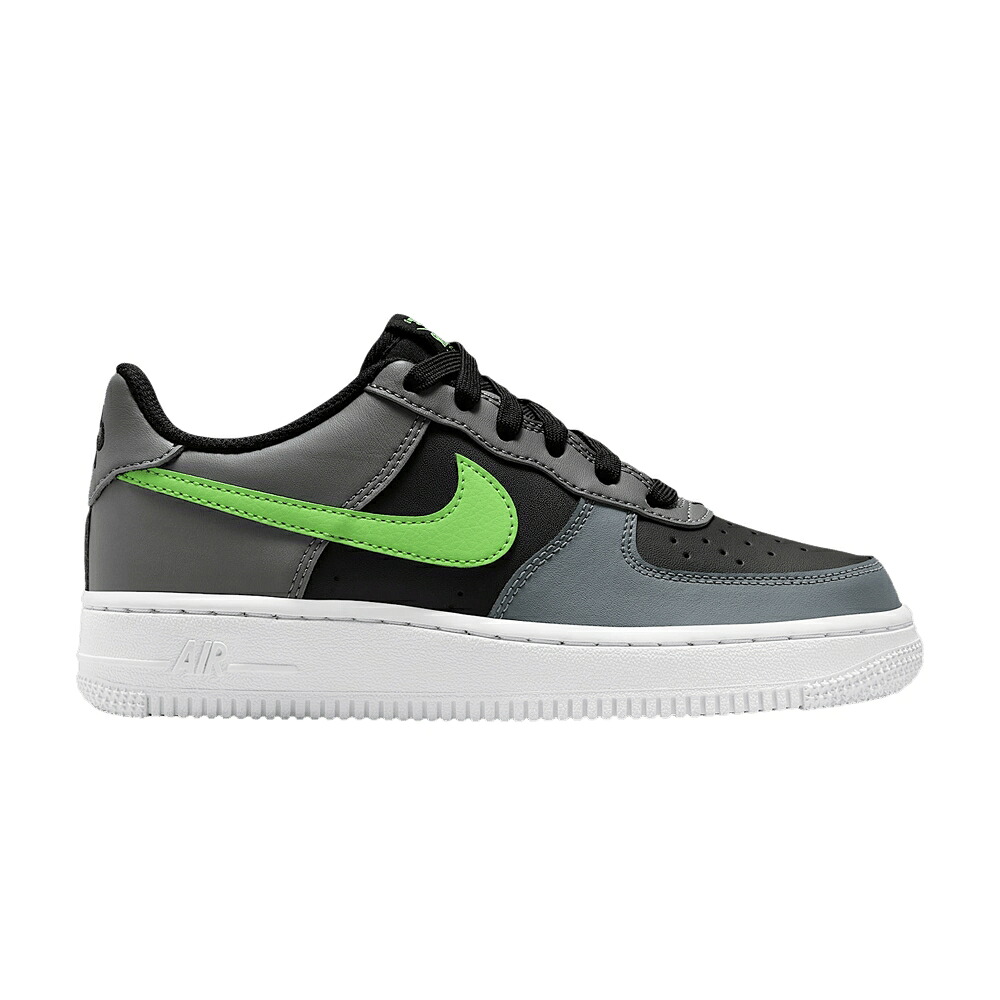 ナイキ 黒色 ブラック 灰色 グレー 白色 ホワイト ライム エアフォース 'BLACK GREY' ジュニア キッズ NIKE AIR FORCE 1 LV8 GS SMOKE / BLACK SMOKE GREY WHITE LIME ベビー マタニティ スニーカー|スニケス