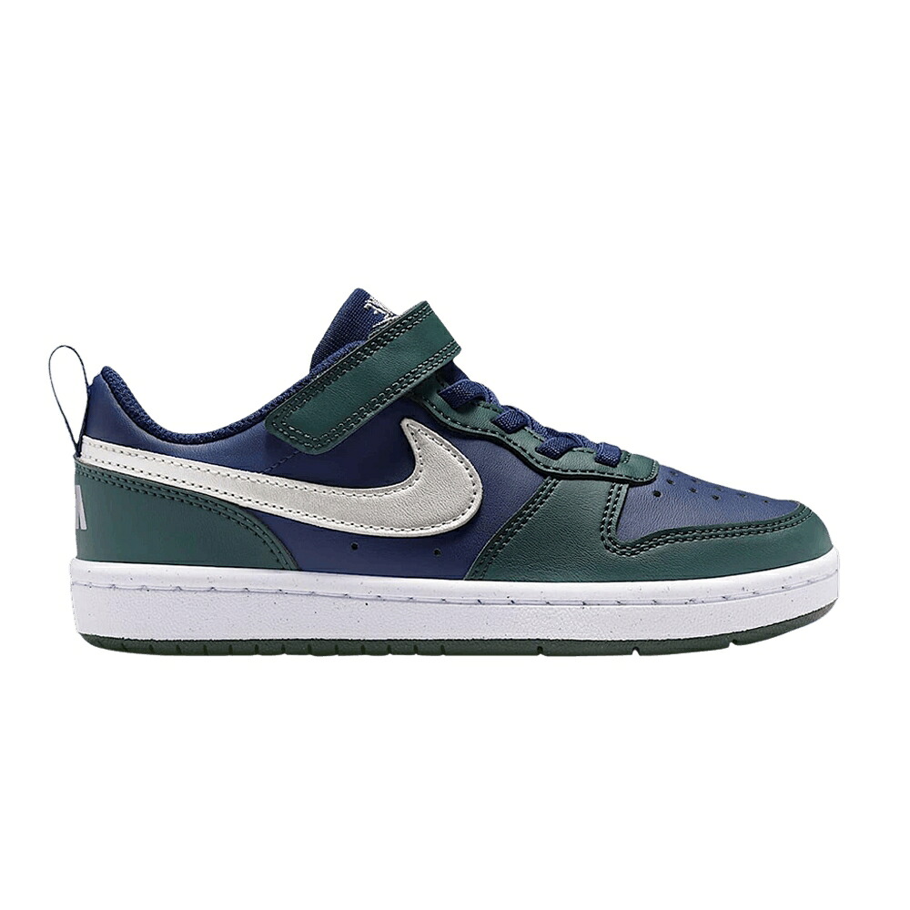 ナイキ コート 紺色 ネイビー 白色 ホワイト コートバーロウ 'MIDNIGHT SILVER' ジュニア キッズ NIKE COURT BOROUGH LOW RECRAFT PS NAVY/SEAWEED/WHITE/METALLIC / MIDNIGHT NAVY SEAWEED WHITE ベビー マタニティ スニ|スニケス