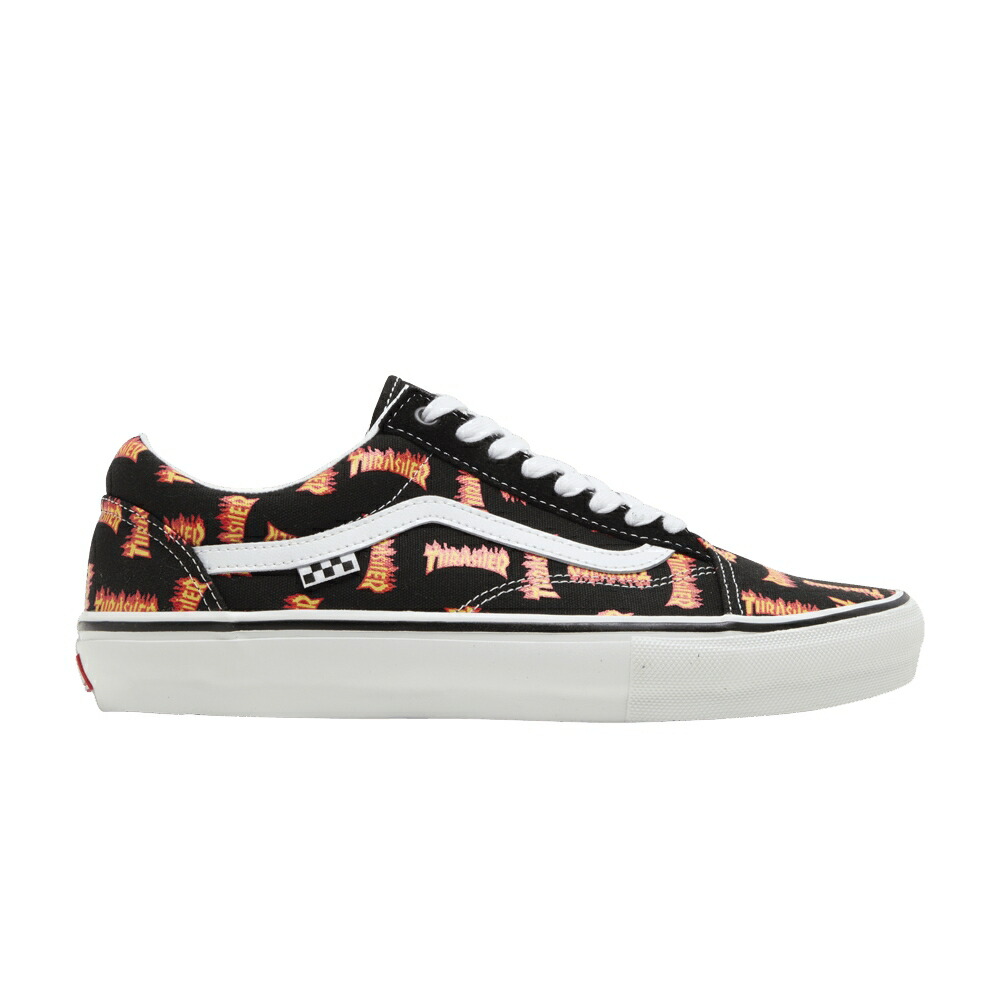 ヴァンズ バンズ スラッシャー スケート 黒色 ブラック オールドスクール 'ALLOVER LOGO' スニーカー メンズ VANS THRASHER X SKATE OLD SKOOL / BLACK MULTI|スニケス