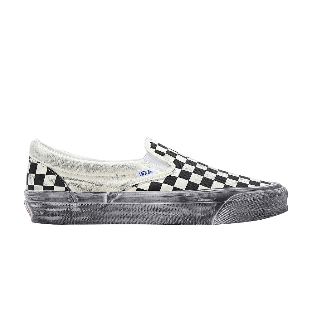 ヴァンズ バンズ クラシック スリッポン 黒色 ブラック 'STRESSED CHECKERBOARD' スニーカー メンズ VANS OG CLASSIC SLIP-ON LX - BLACK / BLACK CHECKERBOARD