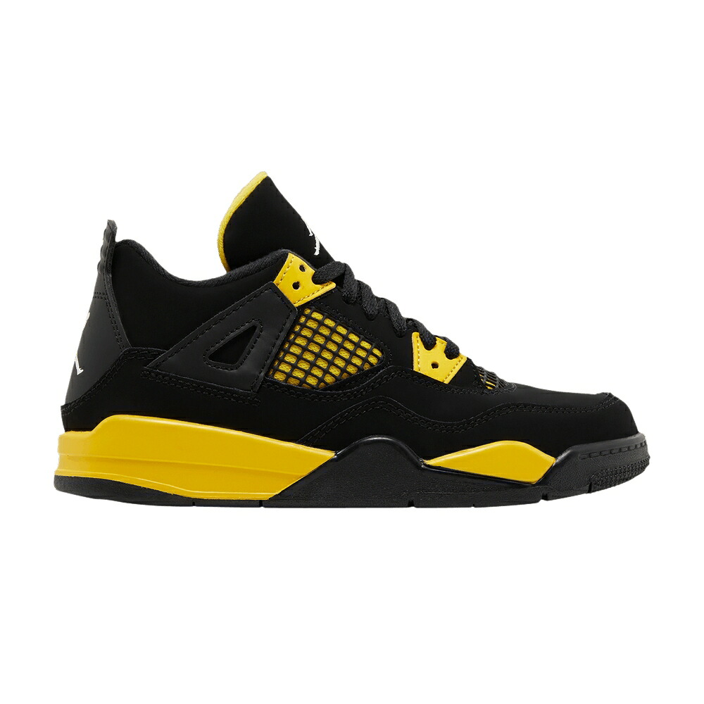 ナイキ 黒色 ブラック 黄色 イエロー エアジョーダン 'THUNDER' ジュニア キッズ AIR JORDAN AIR JORDAN 4 RETRO PS 2023 / BLACK TOUR YELLOW ベビー マタニティ スニーカー｜スニケス