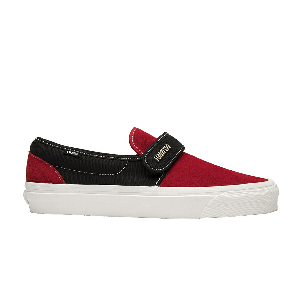 ヴァンズ バンズ スリッポン 赤 レッド 黒色 ブラック スエード スウェード フィアーオブゴッド 'COLLECTION BLACK' スニーカー メンズ VANS FEAR OF GOD X SLIP-ON 47 DX 2 RED / RED BLACK SUEDE｜スニケス