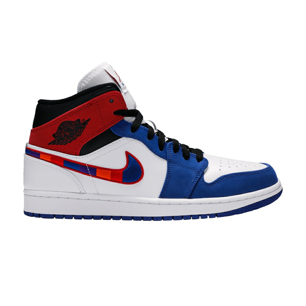 ナイキ ミッド 白色 ホワイト 青色 ブルー 赤 レッド エアジョーダン MULTICOLORED SWOOSH スニーカー メンズ AIR JORDAN AIR JORDAN 1 MID / WHITE BLUE RED