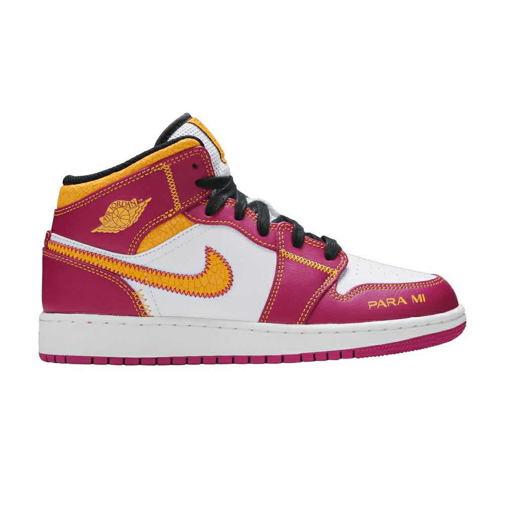 ナイキ 白色 ホワイト 橙 オレンジ 黒色 ブラック エアジョーダン 'D MUERTOS' ジュニア キッズ AIR JORDAN AIR JORDAN 1 GS A DE / WHITE FUCHSIA ORANGE BLACK ベビー マタニティ スニーカー｜スニケス