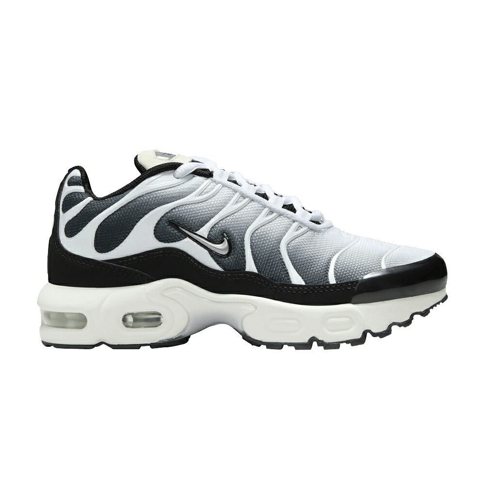 ナイキ マックス クール 黒色 ブラック 白色 ホワイト エアマックスプラス 'BLACK GREY' ジュニア キッズ NIKE AIR MAX PLUS PS METALLIC COOL / BLACK WHITE SAIL METALLIC COOL ベビー マタニティ スニーカー｜スニケス