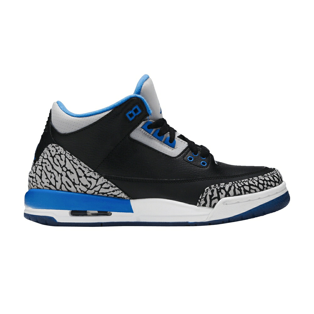 ナイキ 黒色 ブラック 青色 ブルー 灰色 グレー エアジョーダン 'SPORT BLUE' スニーカー メンズ AIR JORDAN AIR JORDAN 3 RETRO BG / BLACK SPORT BLUE WOLF GREY｜スニケス