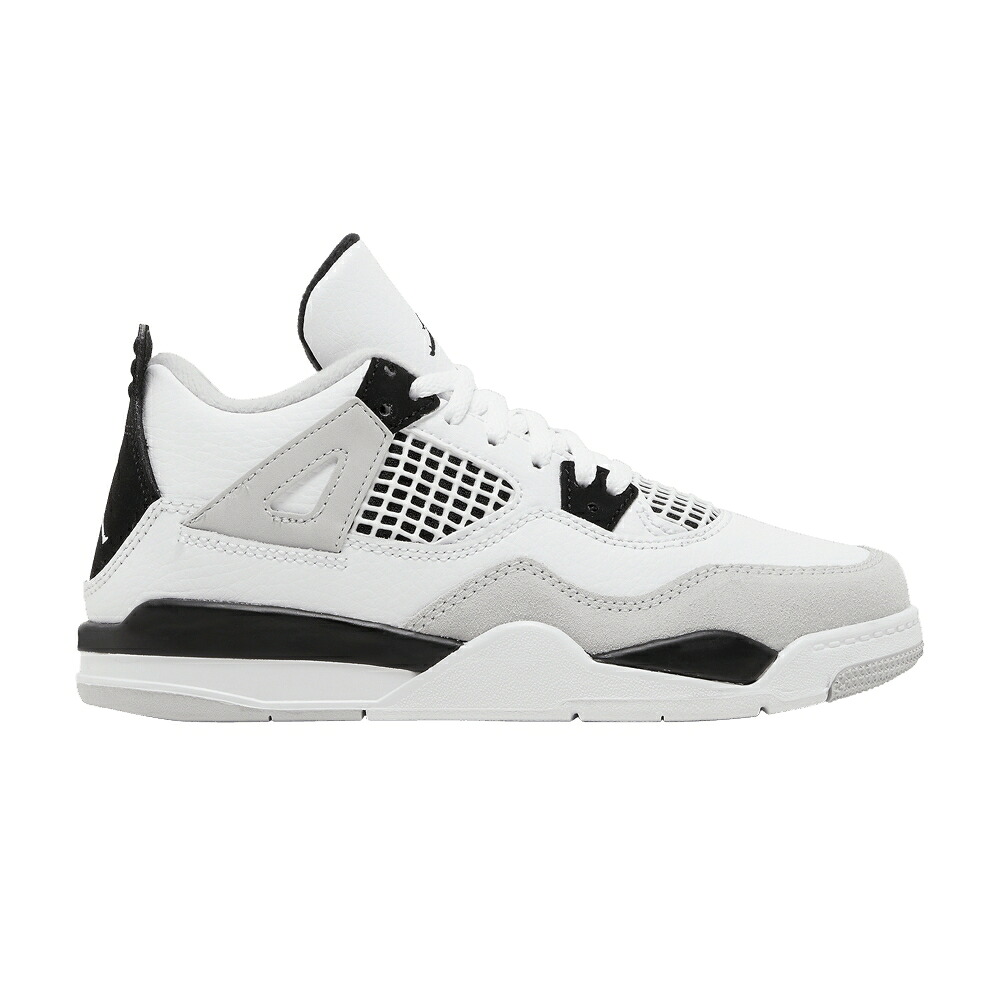 ナイキ 白色 ホワイト 黒色 ブラック 灰色 グレー エアジョーダン 'MILITARY BLACK' ジュニア キッズ AIR JORDAN AIR JORDAN 4 RETRO PS / WHITE BLACK NEUTRAL GREY ベビー マタニティ スニーカー｜スニケス