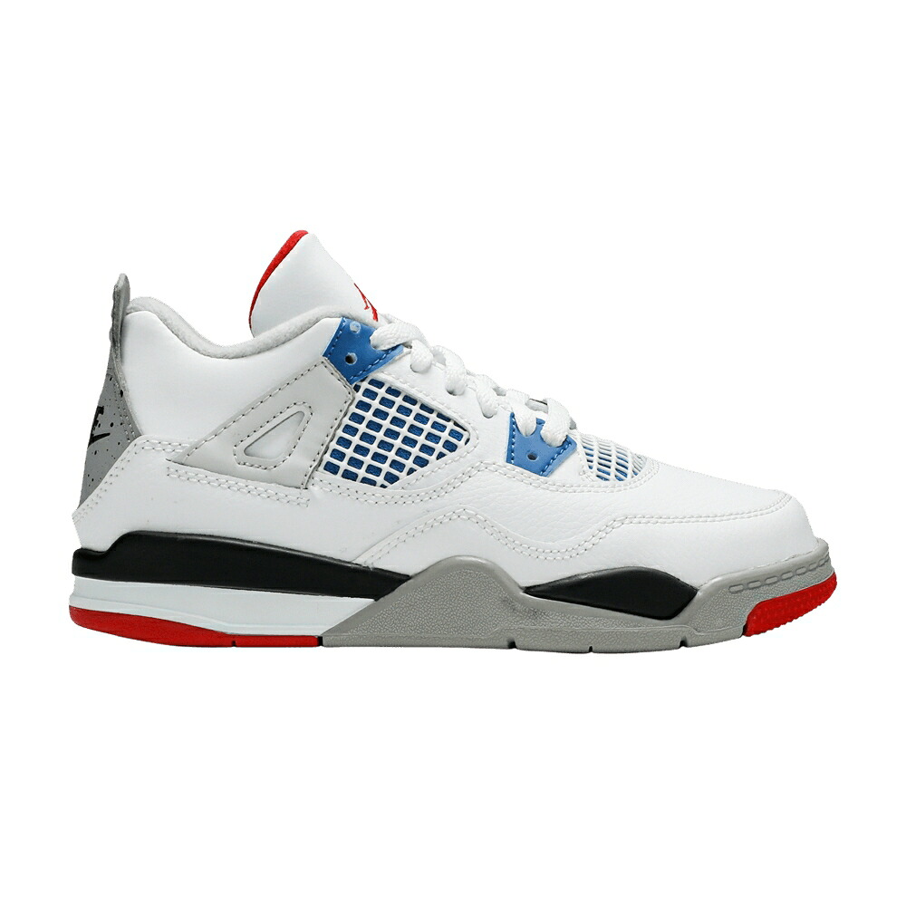 ナイキ 白色 ホワイト 青色 ブルー ファイア 赤 レッド エアジョーダン 'WHAT 4' ジュニア キッズ AIR JORDAN AIR JORDAN 4 RETRO SE PS THE / WHITE MILITARY BLUE FIRE RED ベビー マタニティ スニーカー｜スニケス