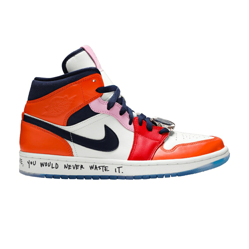 ナイキ ミッド 白色 ホワイト 黒色 ブラック ハーフ 青色 ブルー エアジョーダン 'FEARLESS' スニーカー レディース AIR JORDAN MELODY EHSANI X WMNS AIR JORDAN 1 MID / WHITE BLACK HALF BLUE HABANERO