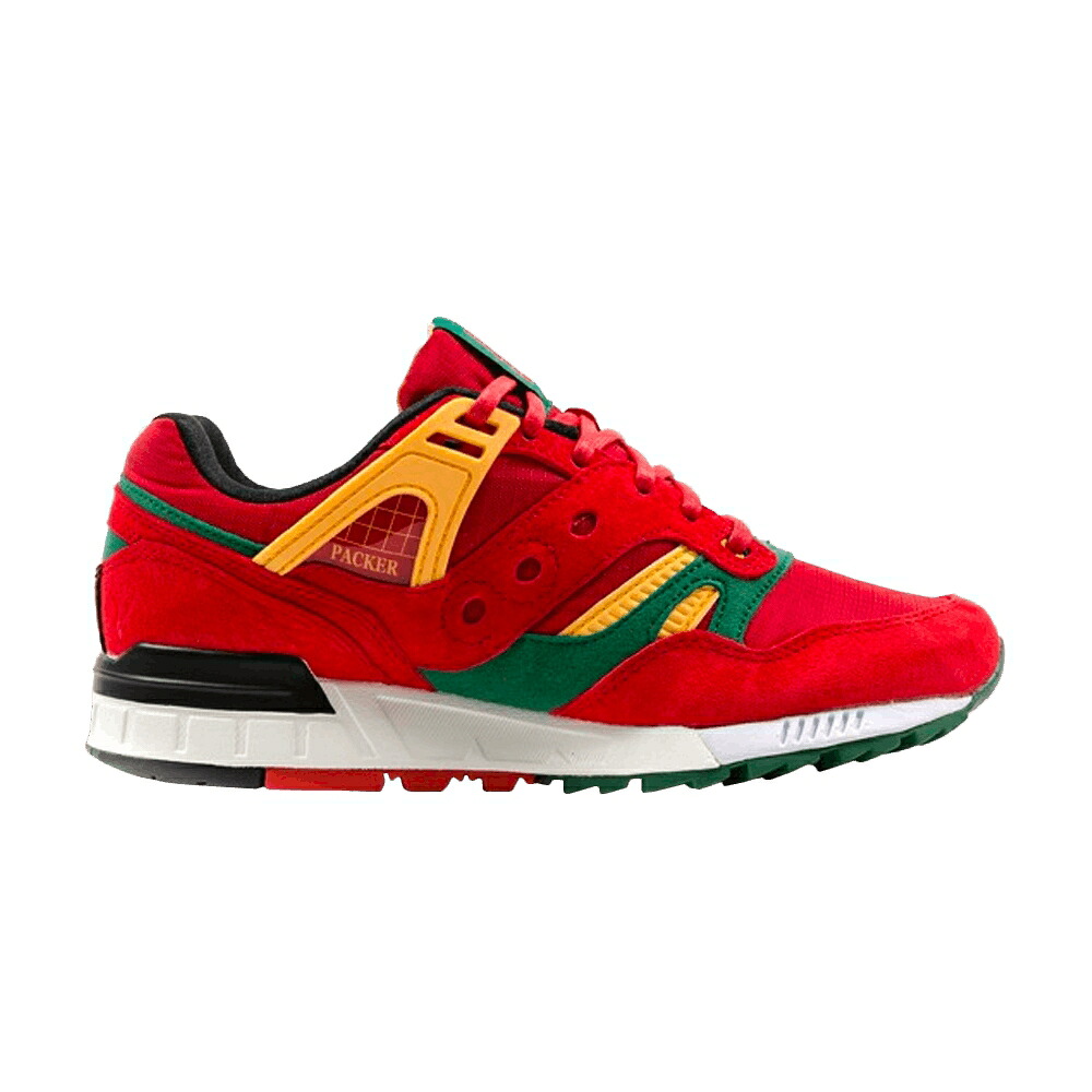 サッカニー 赤 レッド 緑 グリーン 黄色 イエロー 'CASINO' スニーカー メンズ SAUCONY JUST BLAZE X PACKER GRID SD / RED GREEN YELLOW|スニケス
