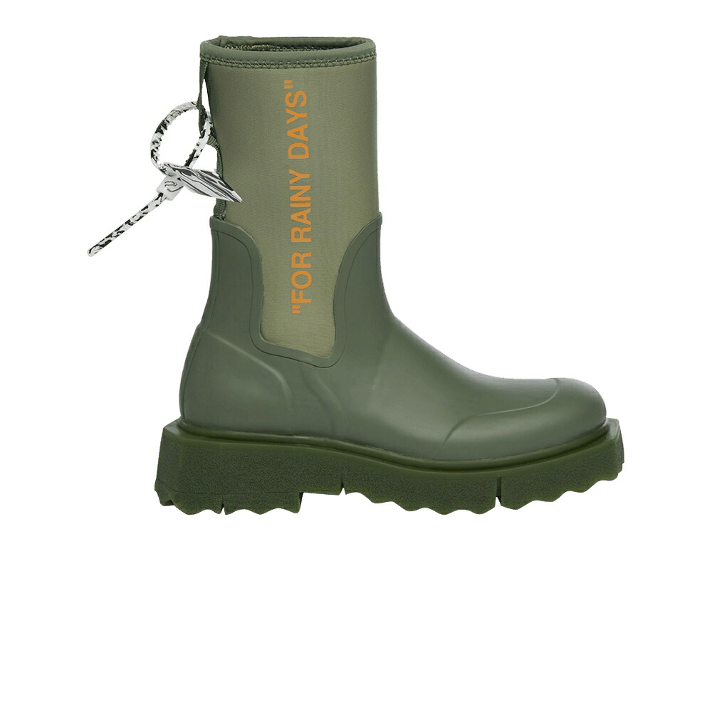 象牙色 天然ゴム ブーツ 緑 緑であること 橙 オレンジ色 \u0027FOR GREEN\u0027 スニーカー メンズ OFF-WHITE SPONGE RUBBER RAIN BOOT RAINY DAYS - / GREEN ORANGE