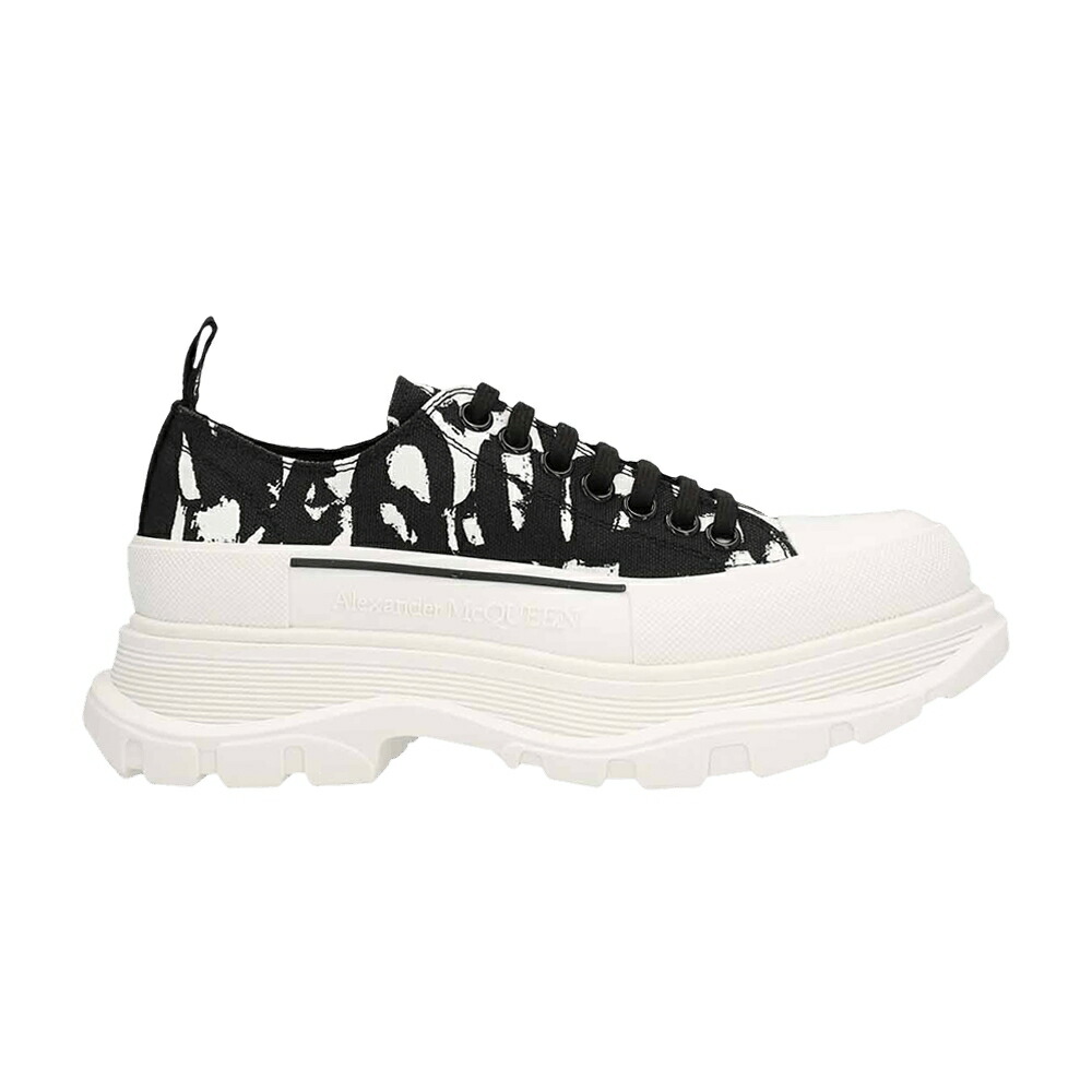 アレキサンダーマックイーン 黒色 ブラック 白色 ホワイト 'BLACK WHITE' スニーカー メンズ ALEXANDER MCQUEEN ALEXANDER MCQUEEN GRAFFITI TREAD SLICK LOW LACE UP / BLACK WHITE