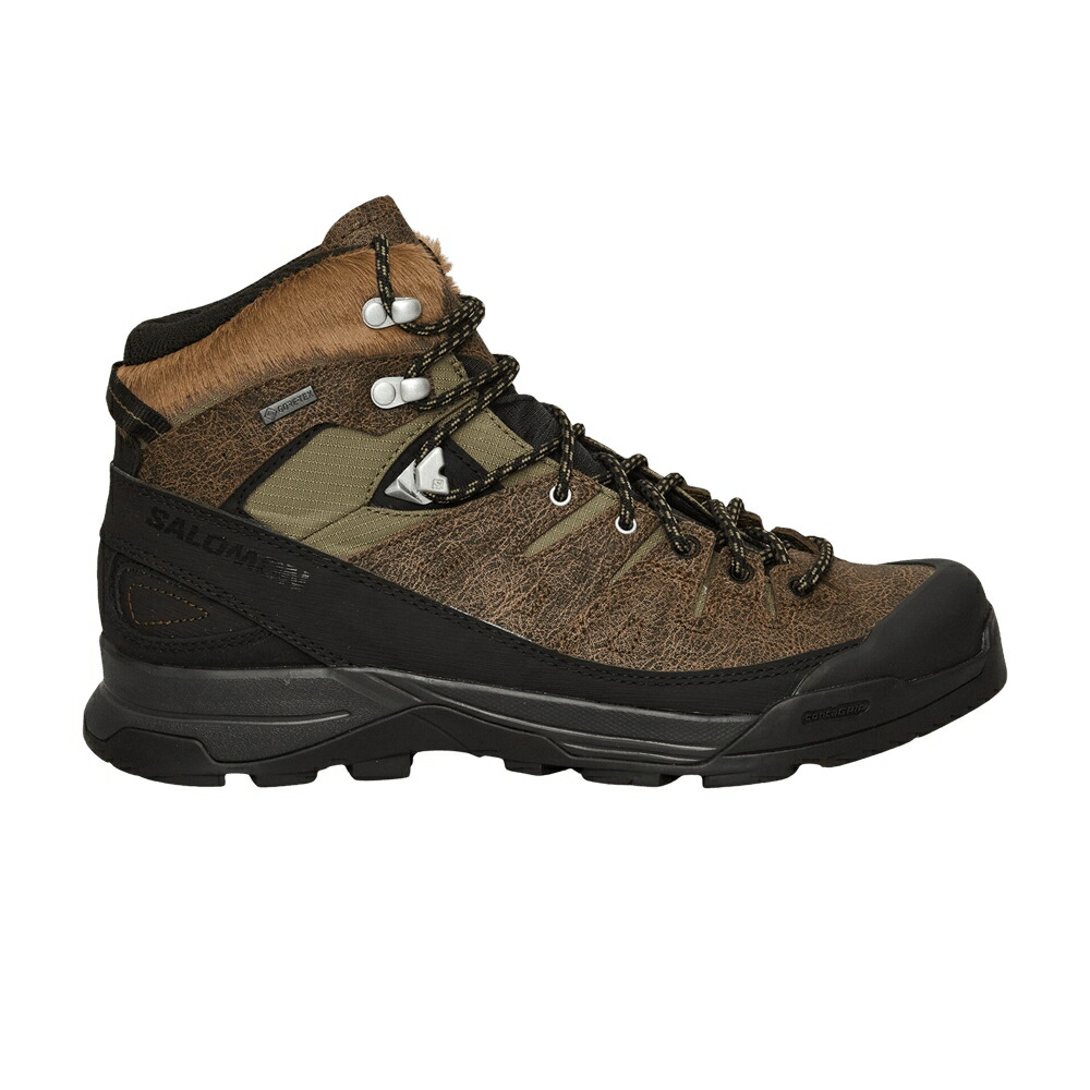 サロモン ミッド レザー ゴアテックス 黒色 ブラック 緑 グリーン 'DARK BLACK' スニーカー メンズ SALOMON X-ALP MID DISTRESSED LEATHER GORE-TEX EARTH / DARK EARTH BLACK LICHEN GREEN