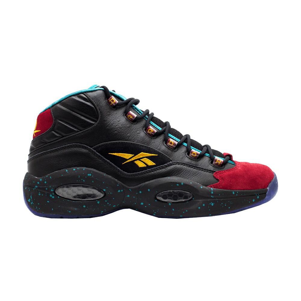 リーボック 問い合わせ ミッド 黒いこと 黒いこと クエスチョンミッド \u0027BURN RUBBER\u0027 スニーカー メンズ REEBOK QUESTION MID / BLACK GARNET TEAL TEAL