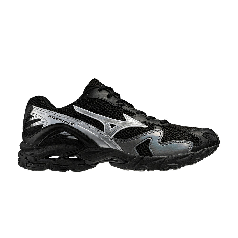 ミズノ ウェーブ ウェイブ 黒色 ブラック 銀色 シルバー 'BLACK SILVER' スニーカー メンズ MIZUNO WAVE RIDER 10 / BLACK SILVER