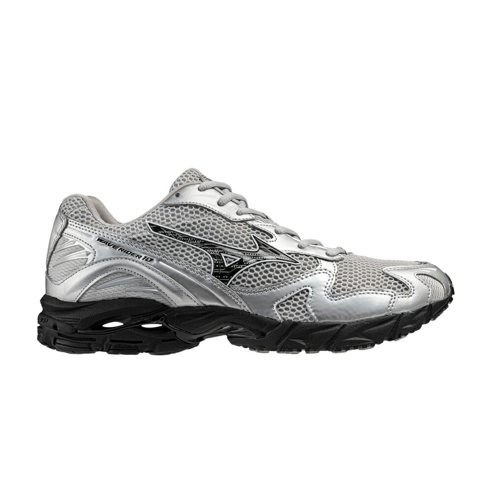 ミズノ ウェーブ ウェイブ 銀色 シルバー 黒色 ブラック 'SILVER BLACK' スニーカー メンズ MIZUNO WAVE RIDER 10 / SILVER BLACK