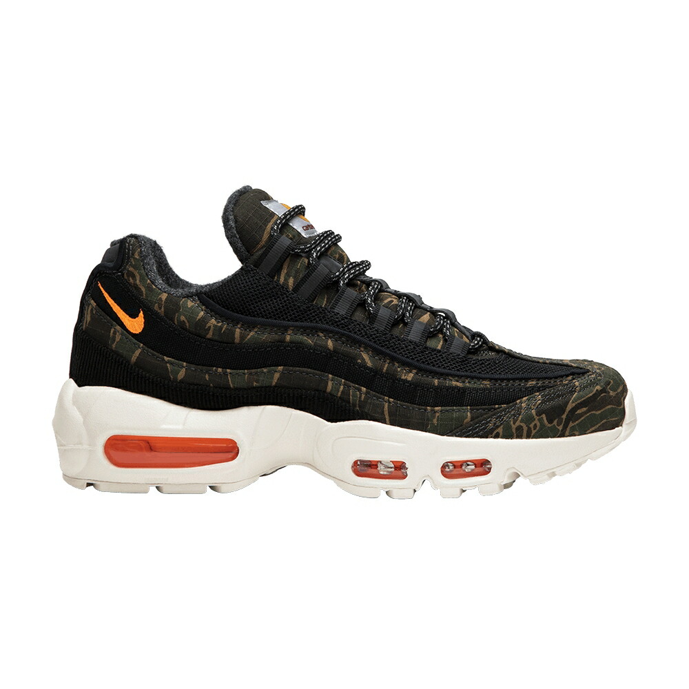 ナイキ マックス 黒色 ブラック 橙 オレンジ エアマックス CAMO スニーカー メンズ NIKE CARHARTT WIP X AIR MAX 95 / BLACK SAIL TOTAL ORANGE