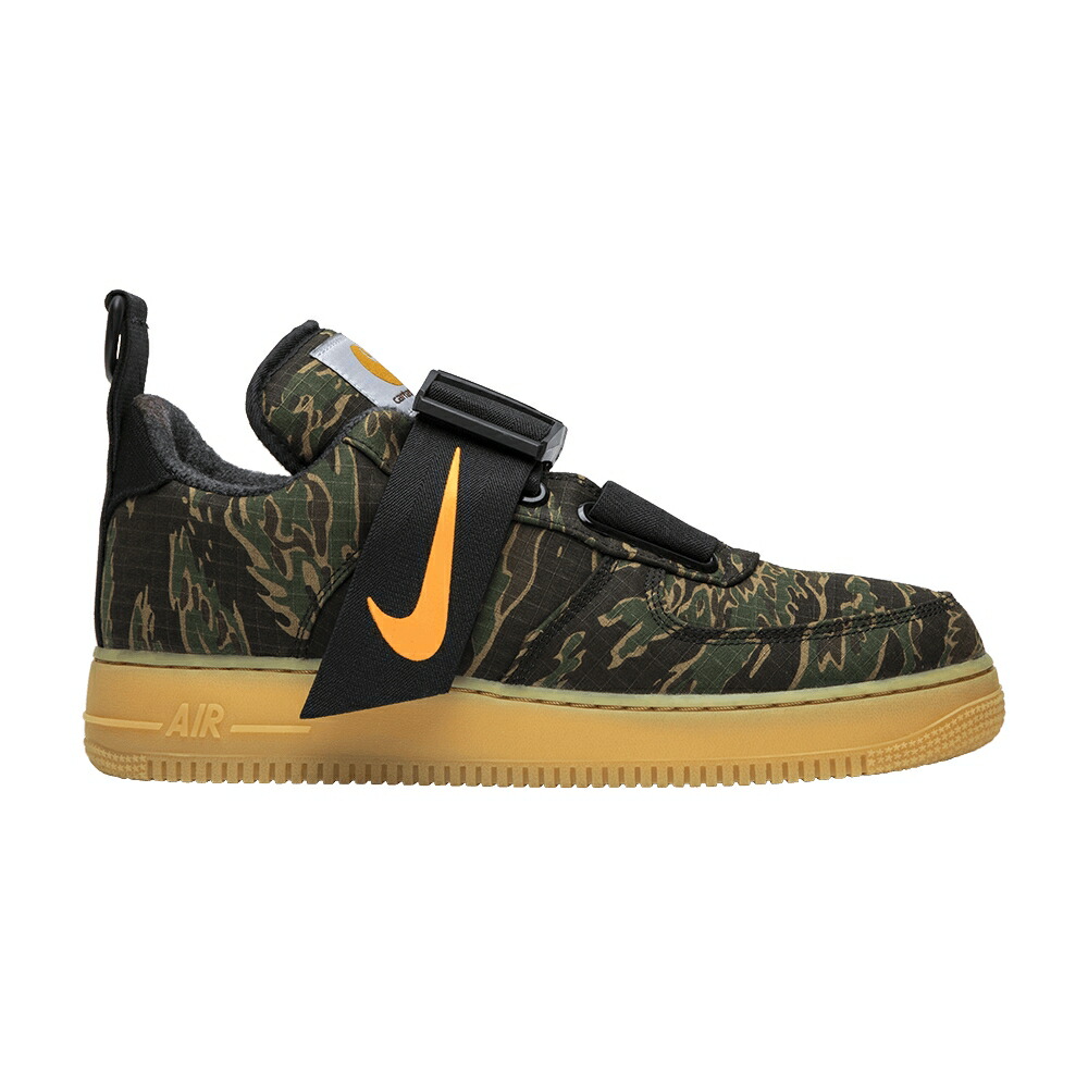 ナイキ プレミアム カモ柄 緑 グリーン 橙 オレンジ エアフォース CAMO スニーカー メンズ NIKE CARHARTT WIP X AIR FORCE 1 UTILITY LOW PREMIUM / CAMO GREEN TOTAL ORANGE GUM
