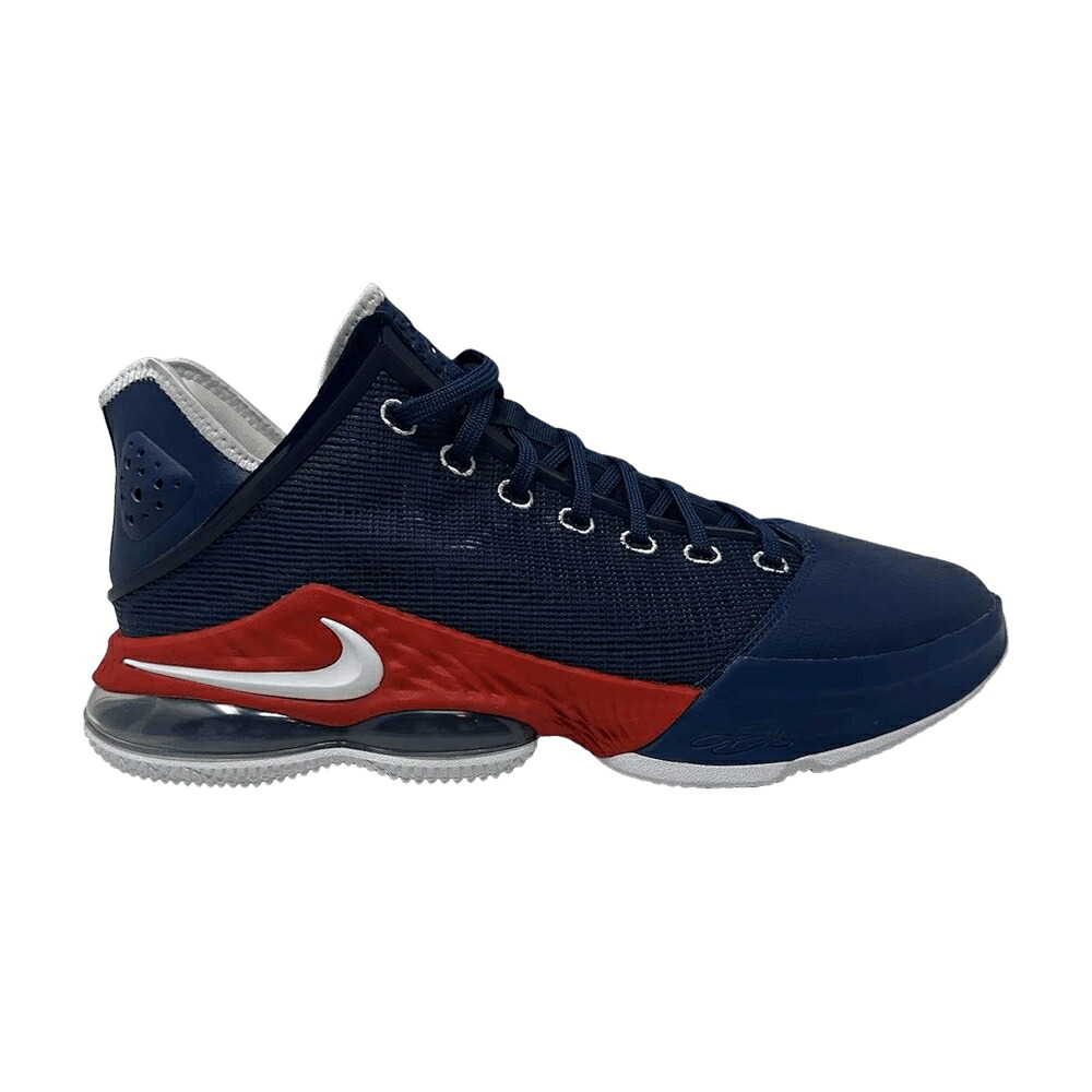 ナイキ レブロン 紺色 ネイビー 白色 ホワイト 赤 レッド 'DUQUESNE AWAY' スニーカー メンズ NIKE LEBRON 19 LOW UNIVERSITY PE / NAVY WHITE UNIVERSITY RED｜スニケス